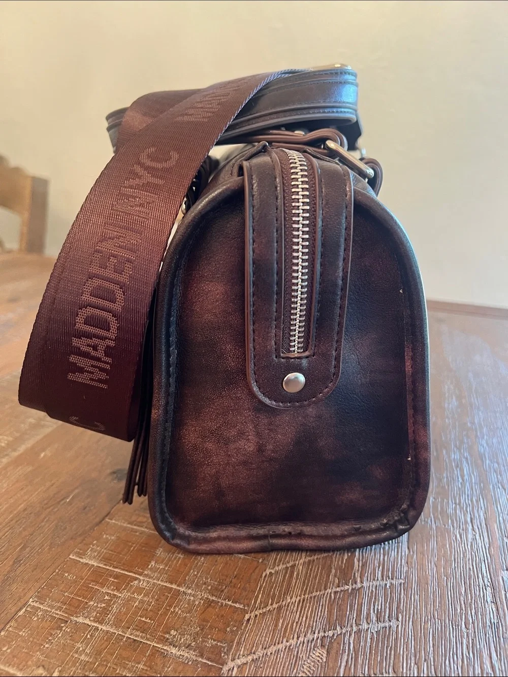 Made in NYC Distressed Brown Crossbody Satchel - Picture 2 of 10